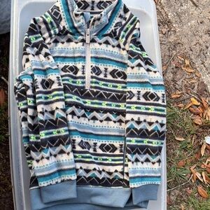 Old Navy Kids Blue and Black Patterned Zip-Up Jacket